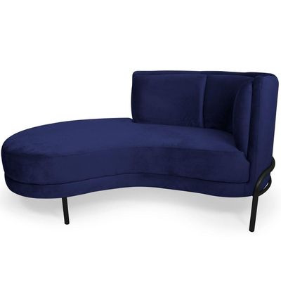 Sofá Chaise Esquerdo Sala De Estar Penélope Base Preto Veludo Azul Escuro - Nexta Casa