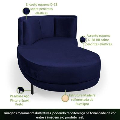 Sofá Chaise Esquerdo Sala De Estar Penélope Base Preto Veludo Azul Escuro - Nexta Casa