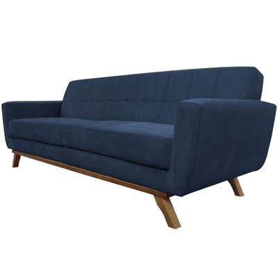 Sofá 03 Lugares 180cm Sala De Estar Miami Veludo Azul Escuro - Nexta Casa