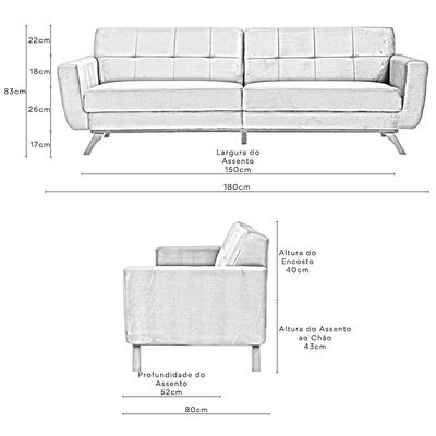 Sofá 03 Lugares 180cm Sala De Estar Miami Veludo Azul Escuro - Nexta Casa