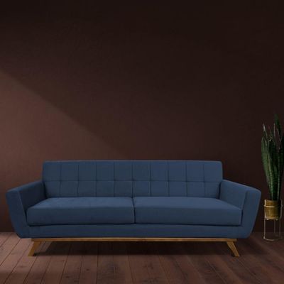 Sofá 03 Lugares 180cm Sala De Estar Miami Veludo Azul Escuro - Nexta Casa