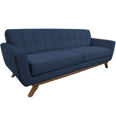 Sofá 03 Lugares 180cm Sala De Estar Miami Veludo Azul Escuro - Nexta Casa
