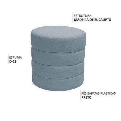Puff Decorativo Redondo Mid Bouclé Azul Claro - Nexta Casa