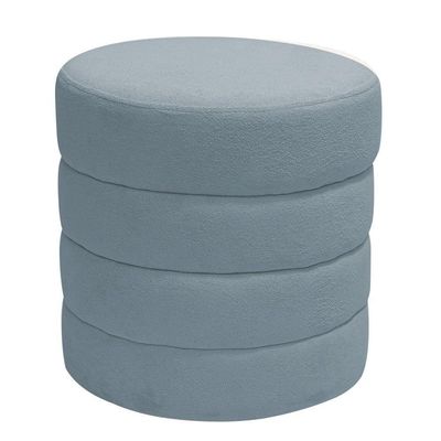 Puff Decorativo Redondo Mid Bouclé Azul Claro - Nexta Casa