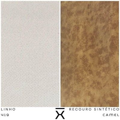 Puff Decorativo Turim Base Aço Preto Recouro Camel Linho Off White - Nexta Casa