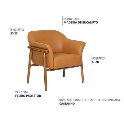 Poltrona Sala De Estar Luna Base Madeira Castanho Corano Caramelo - Nexta Casa