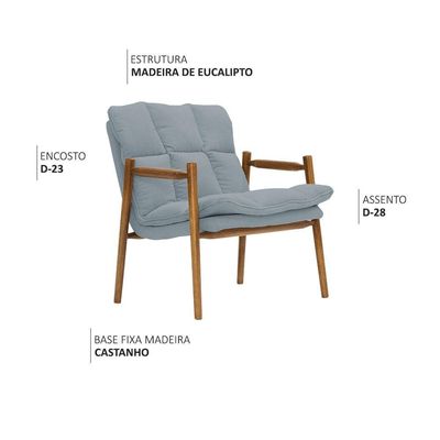 Poltrona Hermes Base Madeira Castanho Bouclé Azul Claro - Nexta Casa