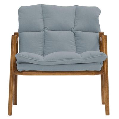 Poltrona Hermes Base Madeira Castanho Bouclé Azul Claro - Nexta Casa