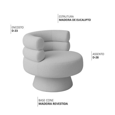 Poltrona Orgânica Mabel Base Giratória Bouclé Cinza Claro - Nexta Casa