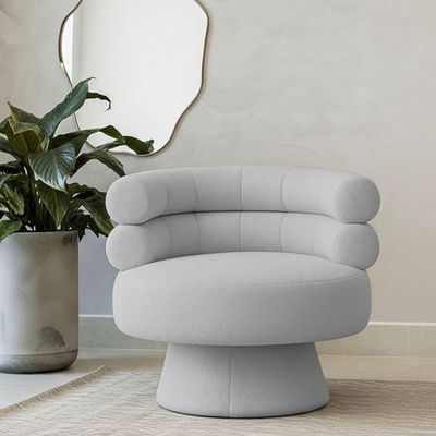Poltrona Orgânica Mabel Base Giratória Bouclé Cinza Claro - Nexta Casa