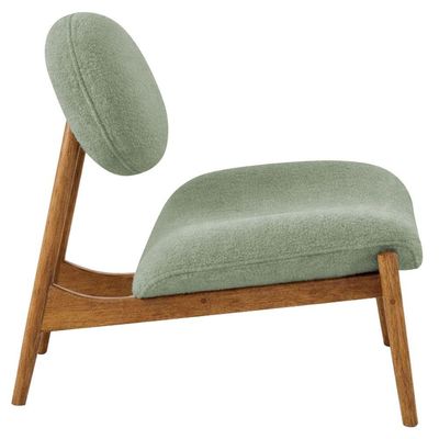 Poltrona Decorativa Yves Base Madeira Castanho Bouclé Verde Claro - Nexta Casa