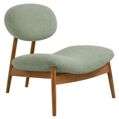 Poltrona Decorativa Yves Base Madeira Castanho Bouclé Verde Claro - Nexta Casa