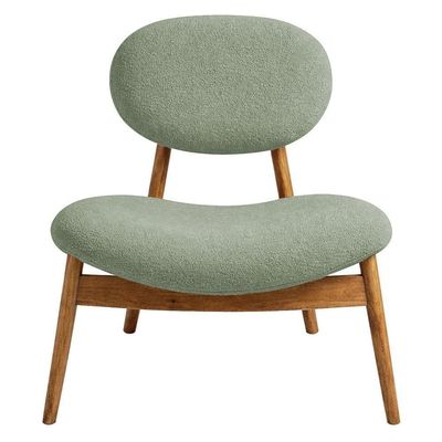 Poltrona Decorativa Yves Base Madeira Castanho Bouclé Verde Claro - Nexta Casa