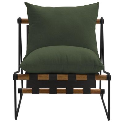 Poltrona Decorativa Turim Base Aço Preto Recouro Black Poliéster Verde Musgo - Nexta Casa