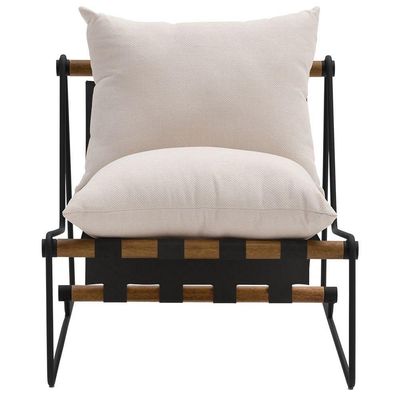 Poltrona Decorativa Turim Base Aço Preto Recouro Black Linho Off White - Nexta Casa