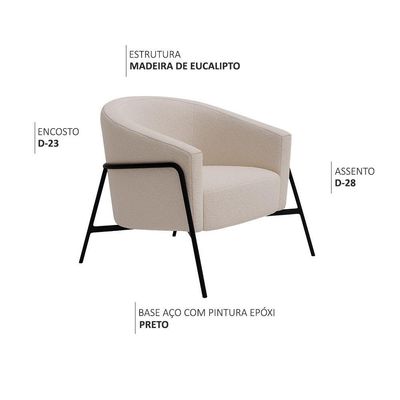 Poltrona Decorativa Maitê Base Aço Preto Bouclé Off White - Nexta Casa Cor Off White