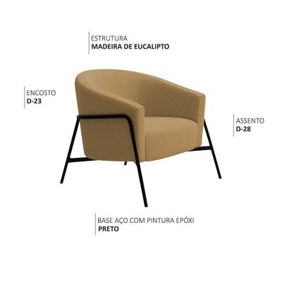 Poltrona Decorativa Maitê Base Aço Preto Bouclé Camel - Nexta Casa Cor Camel