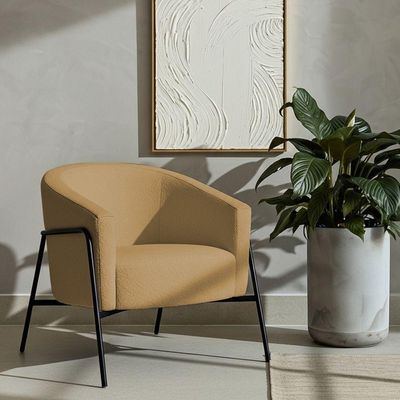 Poltrona Decorativa Maitê Base Aço Preto Bouclé Camel - Nexta Casa Cor Camel