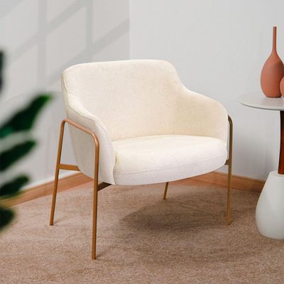 Poltrona Decorativa Jade Base Aço Ouro Fosco Bouclé Off White - Nexta Casa