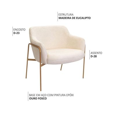Poltrona Decorativa Jade Base Aço Ouro Fosco Bouclé Off White - Nexta Casa