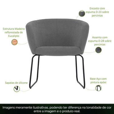 Poltrona Decorativa Isis Base Aço Preto Suede Camurça Cinza Escuro - Nexta Casa