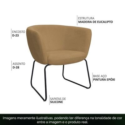 Poltrona Decorativa Isis Base Aço Preto Bouclé Camel - Nexta Casa