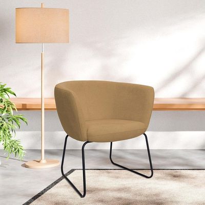 Poltrona Decorativa Isis Base Aço Preto Bouclé Camel - Nexta Casa