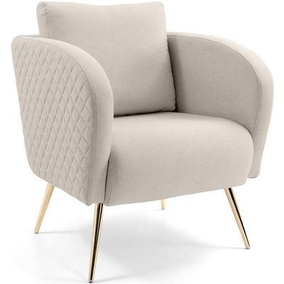 Poltrona Decorativa Dana Tressê Pés Palito Gold Linho Palha - Nexta Casa