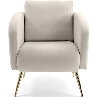 Poltrona Decorativa Dana Tressê Pés Palito Gold Linho Palha - Nexta Casa
