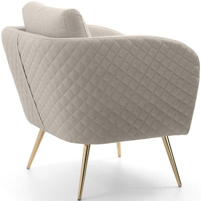 Poltrona Decorativa Dana Tressê Pés Palito Gold Linho Palha - Nexta Casa