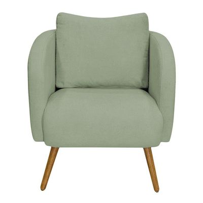 Poltrona Decorativa Dana Pés Palito Madeira Castanho Bouclé Verde Claro - Nexta Casa