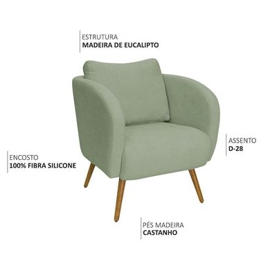 Poltrona Decorativa Dana Pés Palito Madeira Castanho Bouclé Verde Claro - Nexta Casa