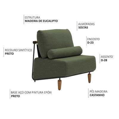 Poltrona Decorativa Aurea Base Aço Preto Linho Verde - Nexta Casa