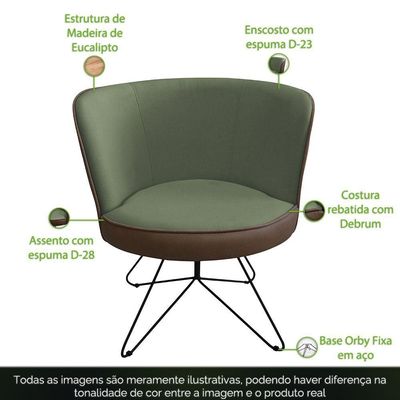 Poltrona Decorativa Chiara Base Orby Corano Marrom/poliéster Verde Claro - Nexta Casa