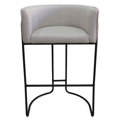 Banqueta Alta Com Encosto Betina Base Preto Linho Gelo - Nexta Casa