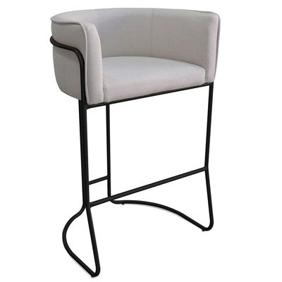 Banqueta Alta Com Encosto Betina Base Preto Linho Gelo - Nexta Casa