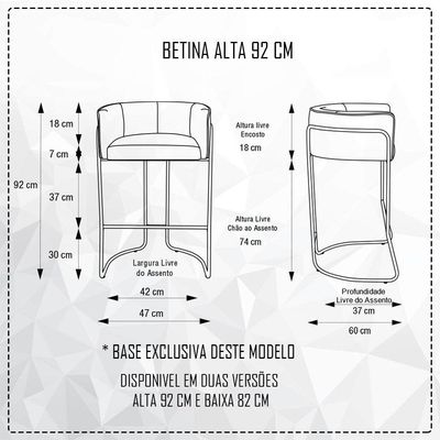 Banqueta Alta Com Encosto Betina Base Preto Linho Gelo - Nexta Casa