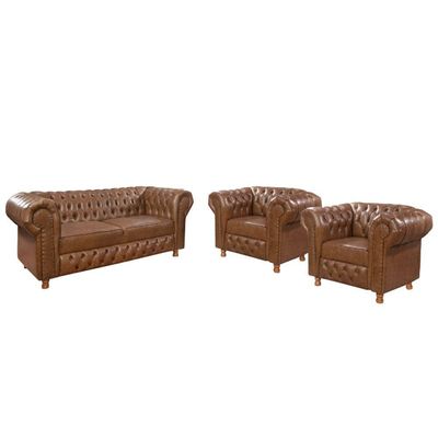 Kit Namoradeira E 2 Poltronas Chesterfield Vittorio Via Courano Marrom