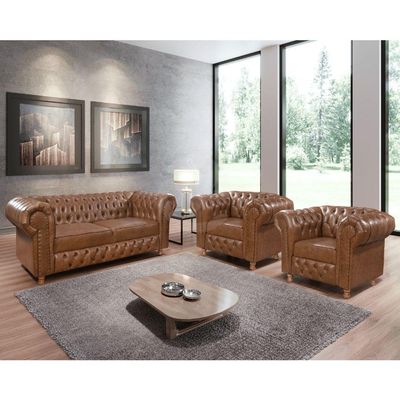 Kit Namoradeira E 2 Poltronas Chesterfield Vittorio Via Courano Marrom