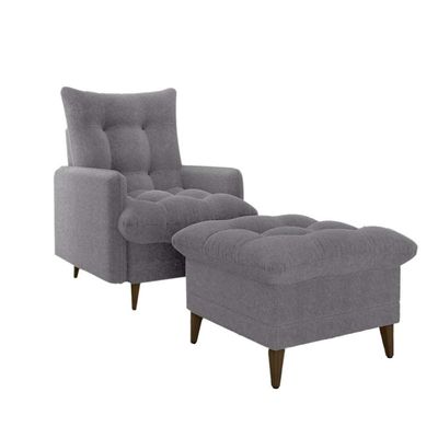 Poltrona De Amamentação Com Puff Montreal Suede Cinza Matrix Boucle Cinza