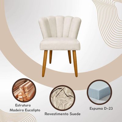 Poltrona Design Moderno Conforto Luxo Recepção Pétala Suede Bege
