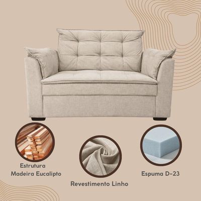 Sofá 2 Lugares 140 Cm Namoradeira Sala Confortável Requinte Recepção Linho linho Cinza