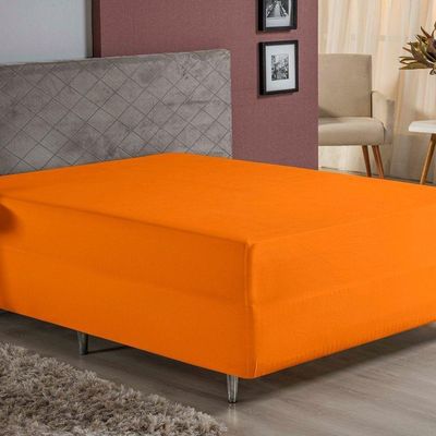 Lençol Com Elástico King Nobre 1 Peça Luva De Box 55cm De Altura Malha 100% Algodão - Laranja