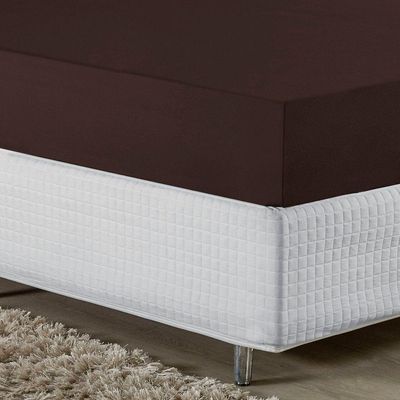 Lençol Com Elástico Casal Nobre Viúva 1 Peça 30cm De Altura Malha 100% Algodão - Marrom