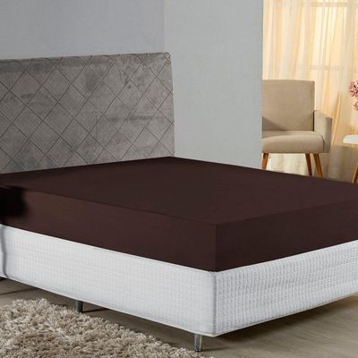 Lençol Com Elástico Casal Nobre Viúva 1 Peça 30cm De Altura Malha 100% Algodão - Marrom