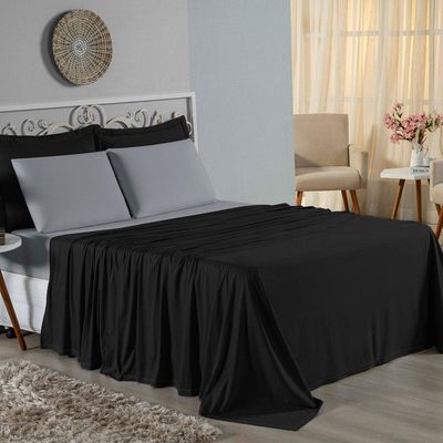 Jogo De Cama Queen Nobre 4 Peças Lençol Com Elástico De 30cm De Altura Malha 100% Algodão - Preto / Cinza