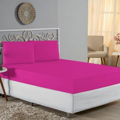 Jogo De Cama King Nobre 3 Peças Lençol Com Elástico De 30cm De Altura Malha 100% Algodão - Pink