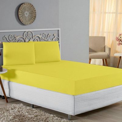 Jogo De Cama King Nobre 3 Peças Lençol Com Elástico De 30cm De Altura Malha 100% Algodão - Amarelo