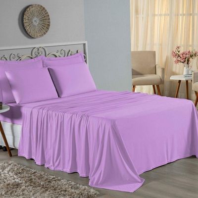 Jogo De Cama Casal Nobre 4 Peças Lençol Com Elástico De 30cm De Altura Malha 100% Algodão - Lilás