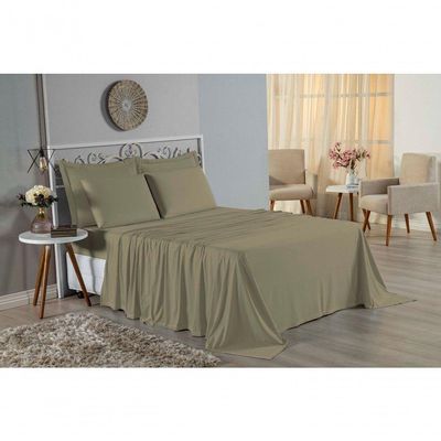 Jogo De Cama King Nobre 4 Peças Lençol Com Elástico De 30cm De Altura Malha 100% Algodão - Avelã